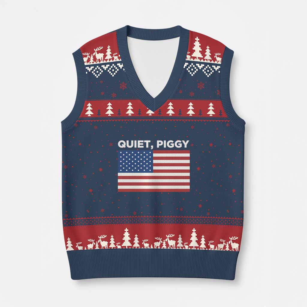 Quiet Piggy Patriotic Meme V-Neck Knit Sweater Vest Satirical USA Flag Free Speech - Wonder Print Shop