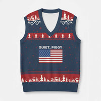 Quiet Piggy Patriotic Meme V-Neck Knit Sweater Vest Satirical USA Flag Free Speech - Wonder Print Shop