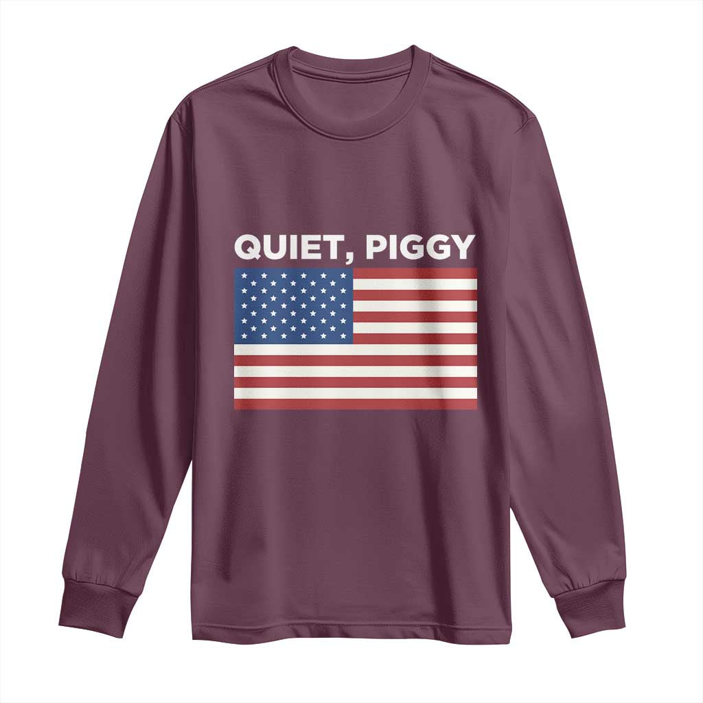 Quiet Piggy Patriotic Meme Long Sleeve Shirt Satirical USA Flag Free Speech - Wonder Print Shop