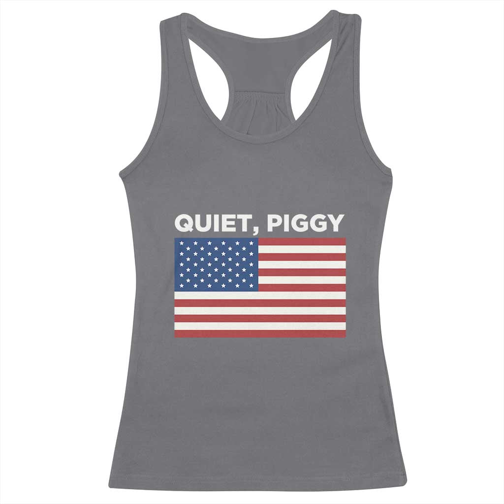 Quiet Piggy Patriotic Meme Racerback Tank Top Satirical USA Flag Free Speech - Wonder Print Shop