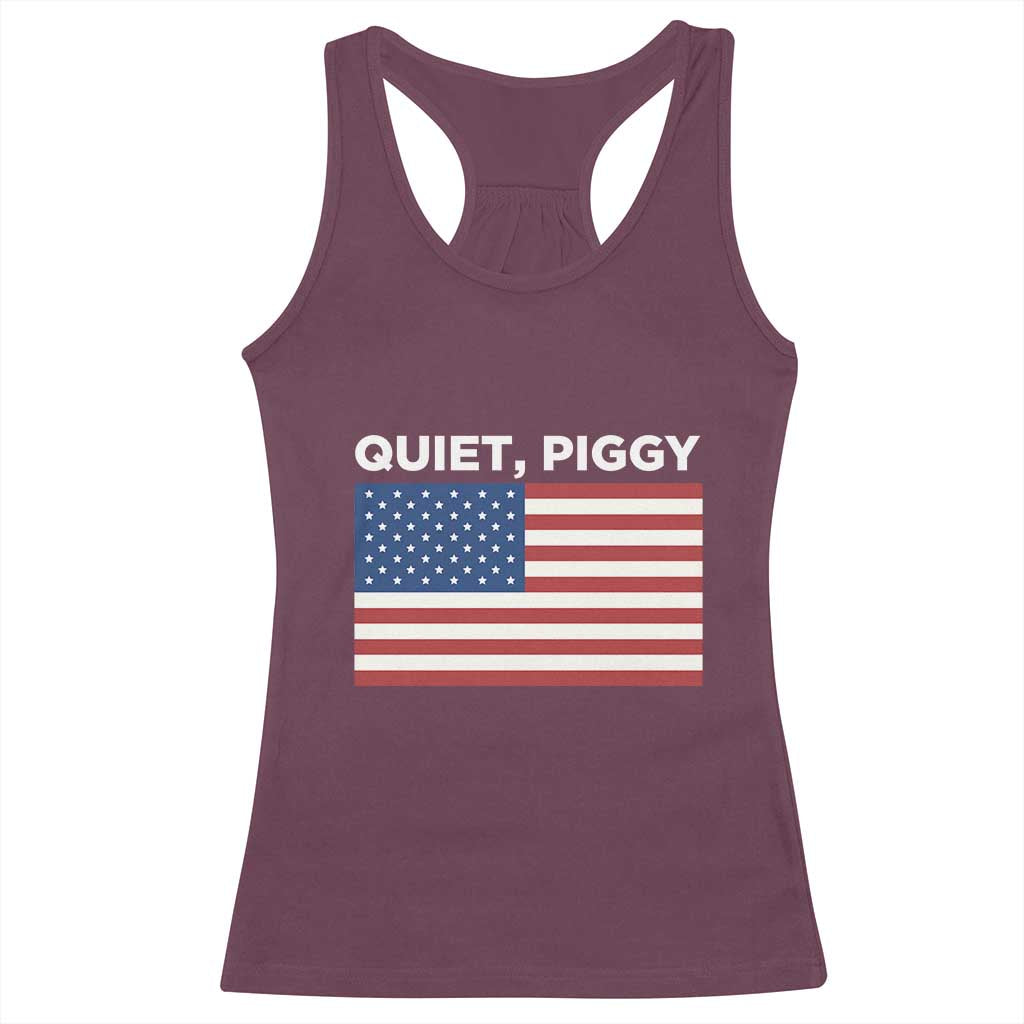 Quiet Piggy Patriotic Meme Racerback Tank Top Satirical USA Flag Free Speech - Wonder Print Shop