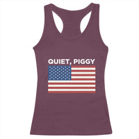 Quiet Piggy Patriotic Meme Racerback Tank Top Satirical USA Flag Free Speech - Wonder Print Shop