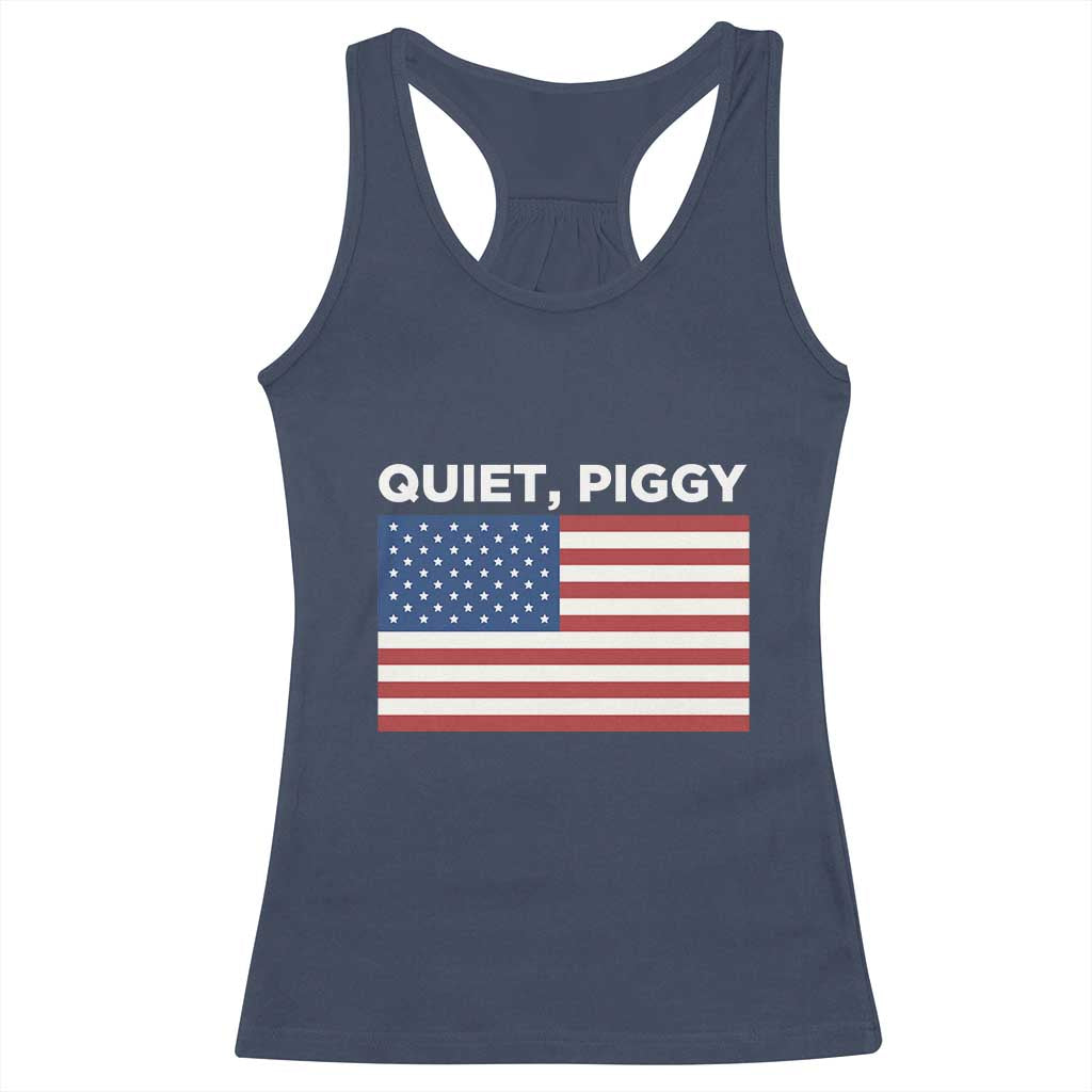 Quiet Piggy Patriotic Meme Racerback Tank Top Satirical USA Flag Free Speech - Wonder Print Shop