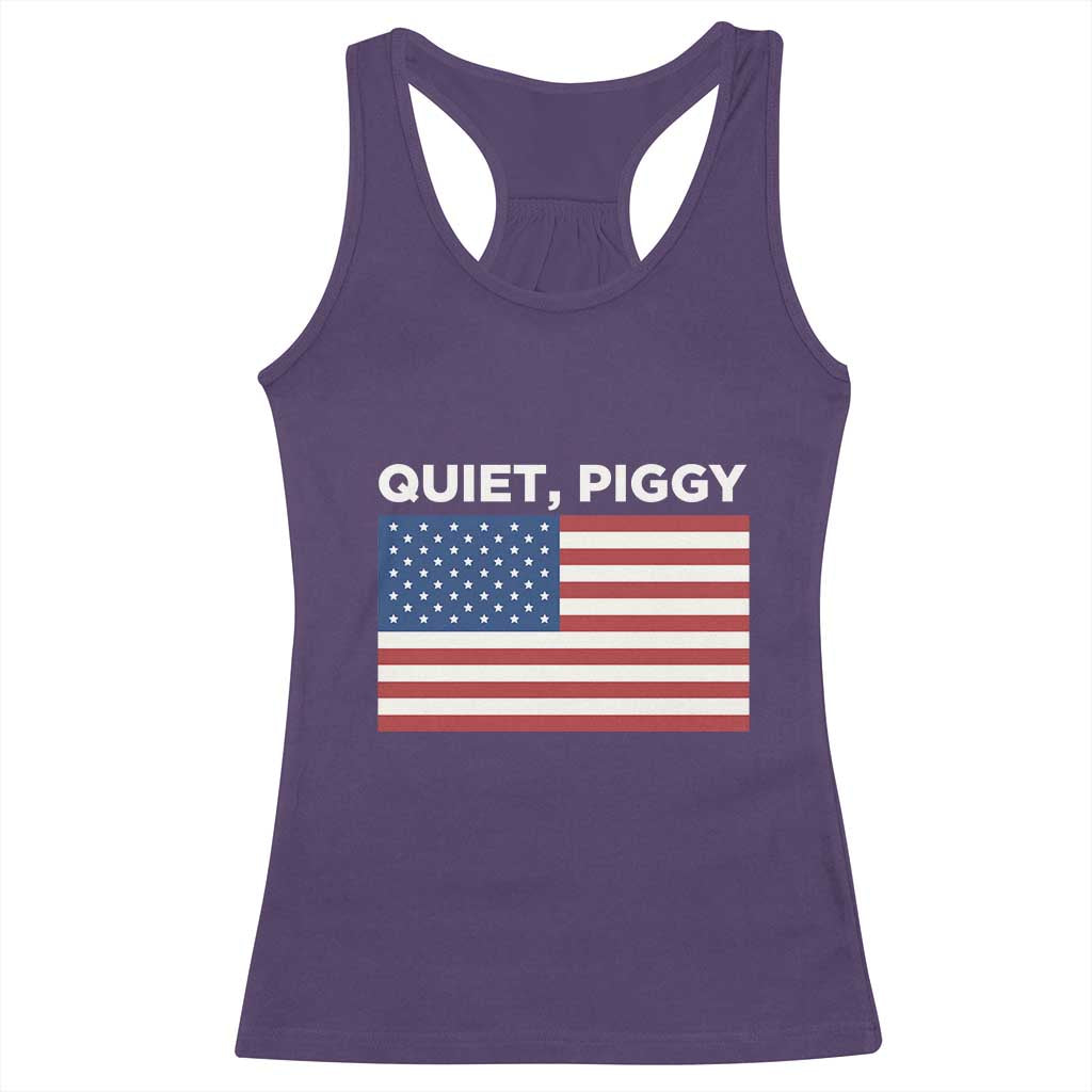 Quiet Piggy Patriotic Meme Racerback Tank Top Satirical USA Flag Free Speech - Wonder Print Shop