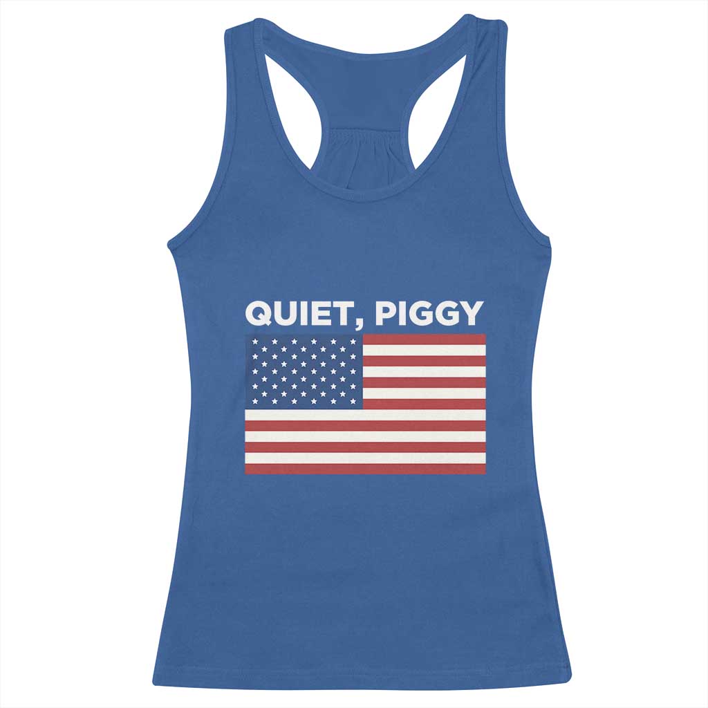 Quiet Piggy Patriotic Meme Racerback Tank Top Satirical USA Flag Free Speech - Wonder Print Shop