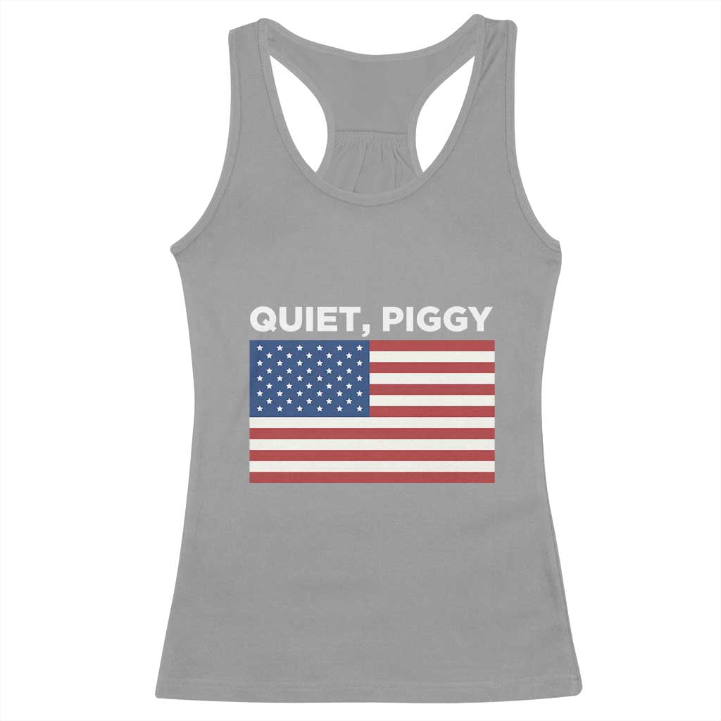 Quiet Piggy Patriotic Meme Racerback Tank Top Satirical USA Flag Free Speech - Wonder Print Shop