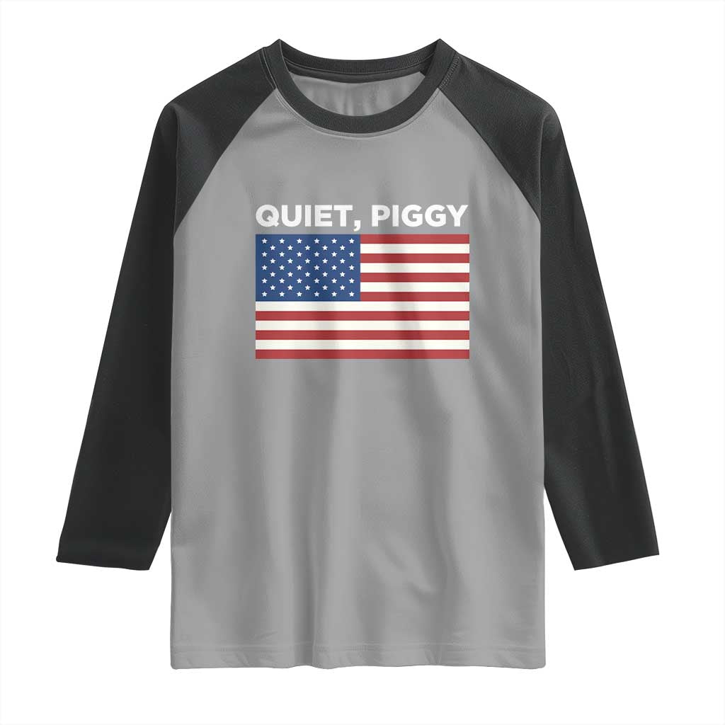 Quiet Piggy Patriotic Meme Raglan Shirt Satirical USA Flag Free Speech - Wonder Print Shop