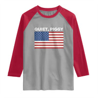Quiet Piggy Patriotic Meme Raglan Shirt Satirical USA Flag Free Speech - Wonder Print Shop