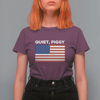 Quiet Piggy Patriotic Meme T Shirt For Women Satirical USA Flag Free Speech - Wonder Print Shop
