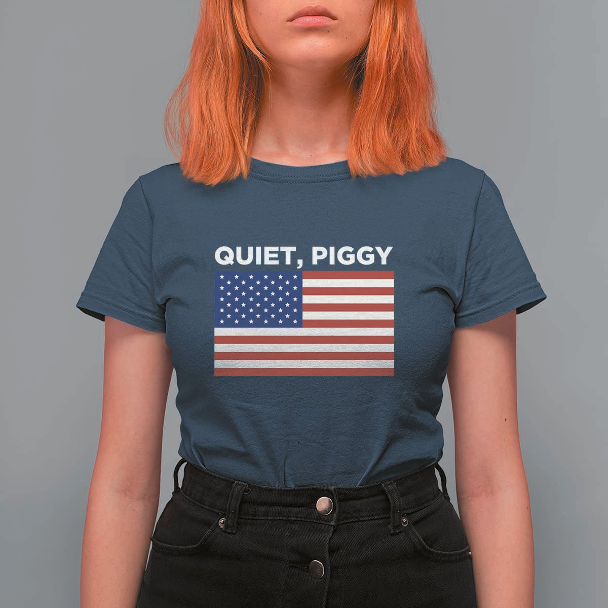Quiet Piggy Patriotic Meme T Shirt For Women Satirical USA Flag Free Speech - Wonder Print Shop
