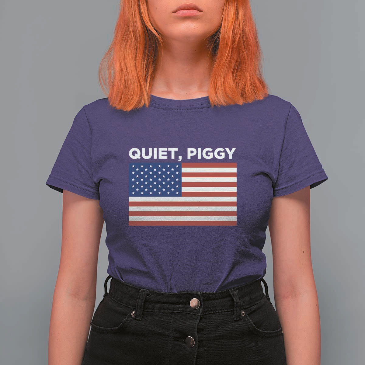 Quiet Piggy Patriotic Meme T Shirt For Women Satirical USA Flag Free Speech - Wonder Print Shop