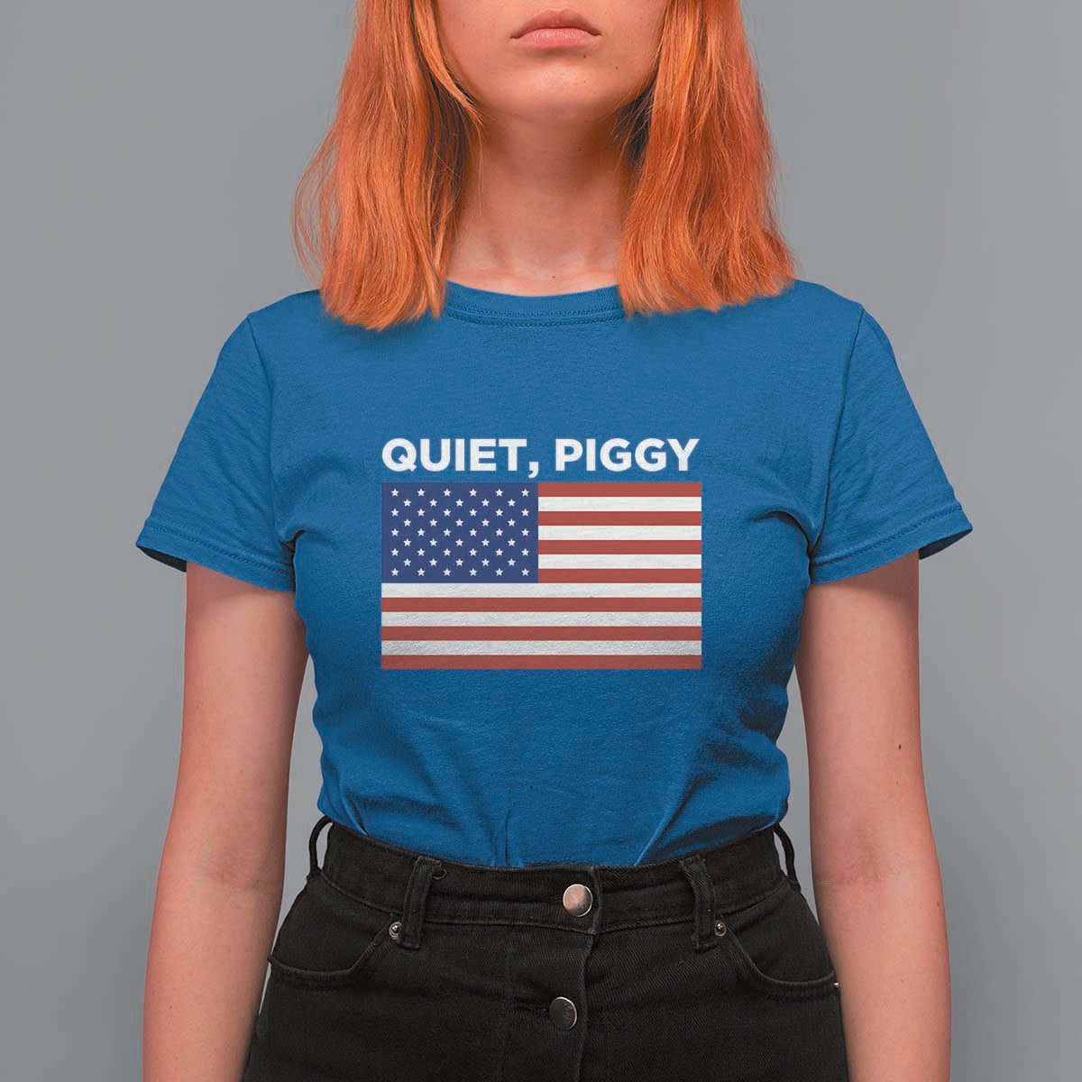 Quiet Piggy Patriotic Meme T Shirt For Women Satirical USA Flag Free Speech - Wonder Print Shop