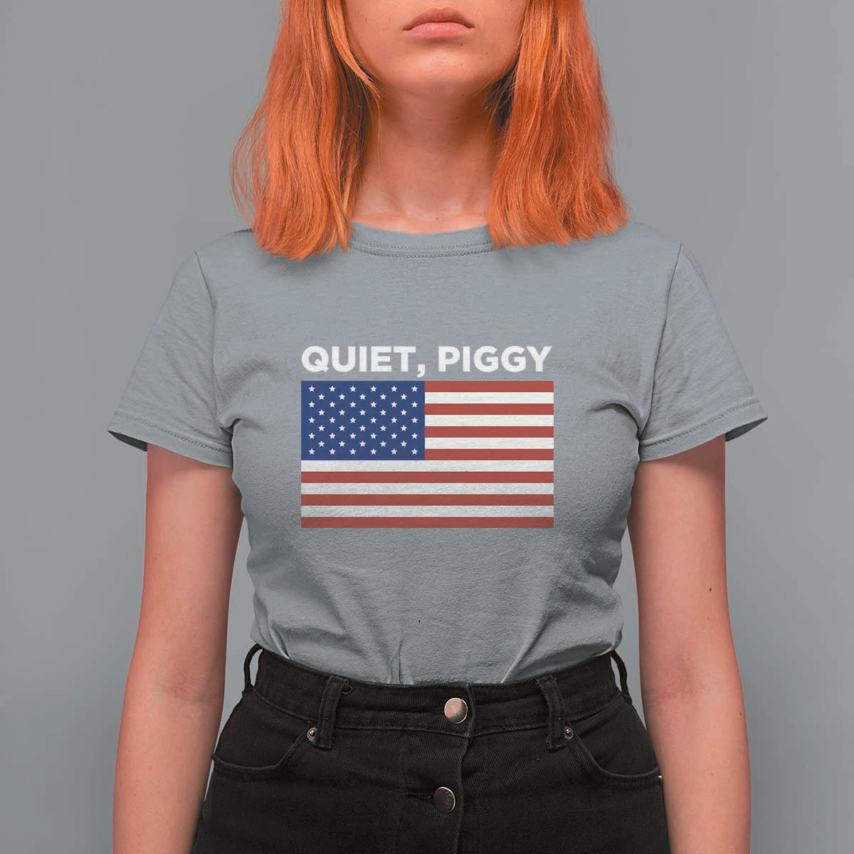 Quiet Piggy Patriotic Meme T Shirt For Women Satirical USA Flag Free Speech - Wonder Print Shop