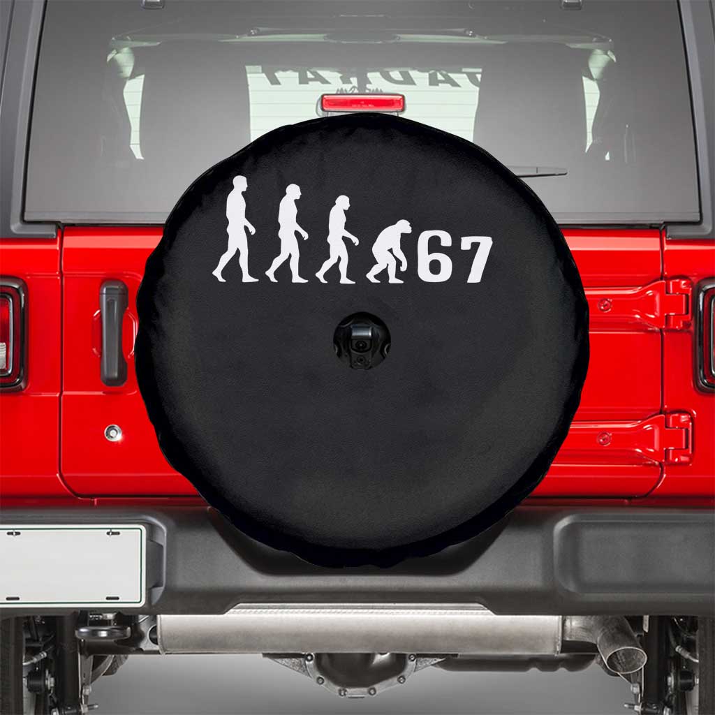 Funny 67 Reverse Evolution Spare Tire Cover Sarcastic Six Seven Meme - Wonder Print Shop