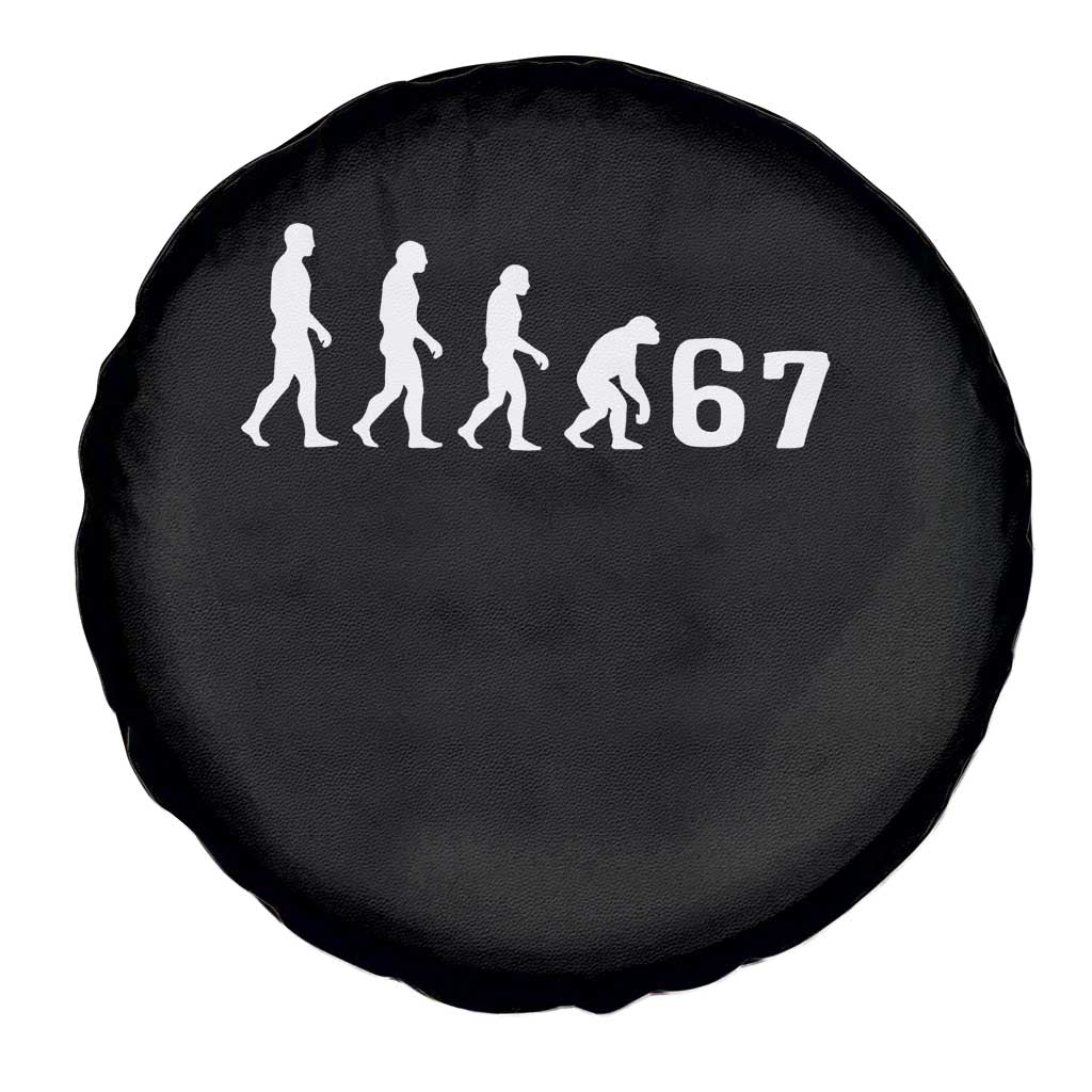 Funny 67 Reverse Evolution Spare Tire Cover Sarcastic Six Seven Meme - Wonder Print Shop