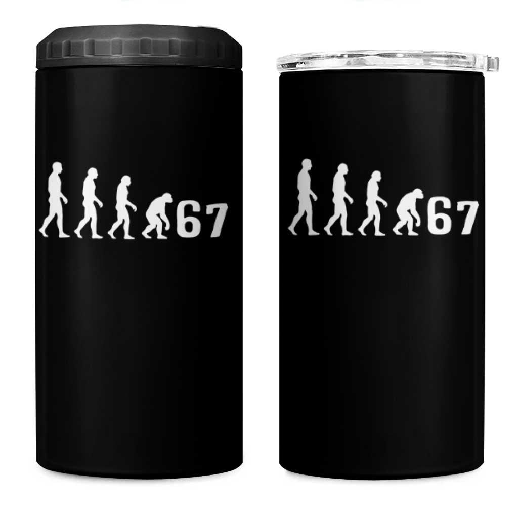 Funny 67 Reverse Evolution 4 in 1 Can Cooler Tumbler Sarcastic Six Seven Meme - Wonder Print Shop