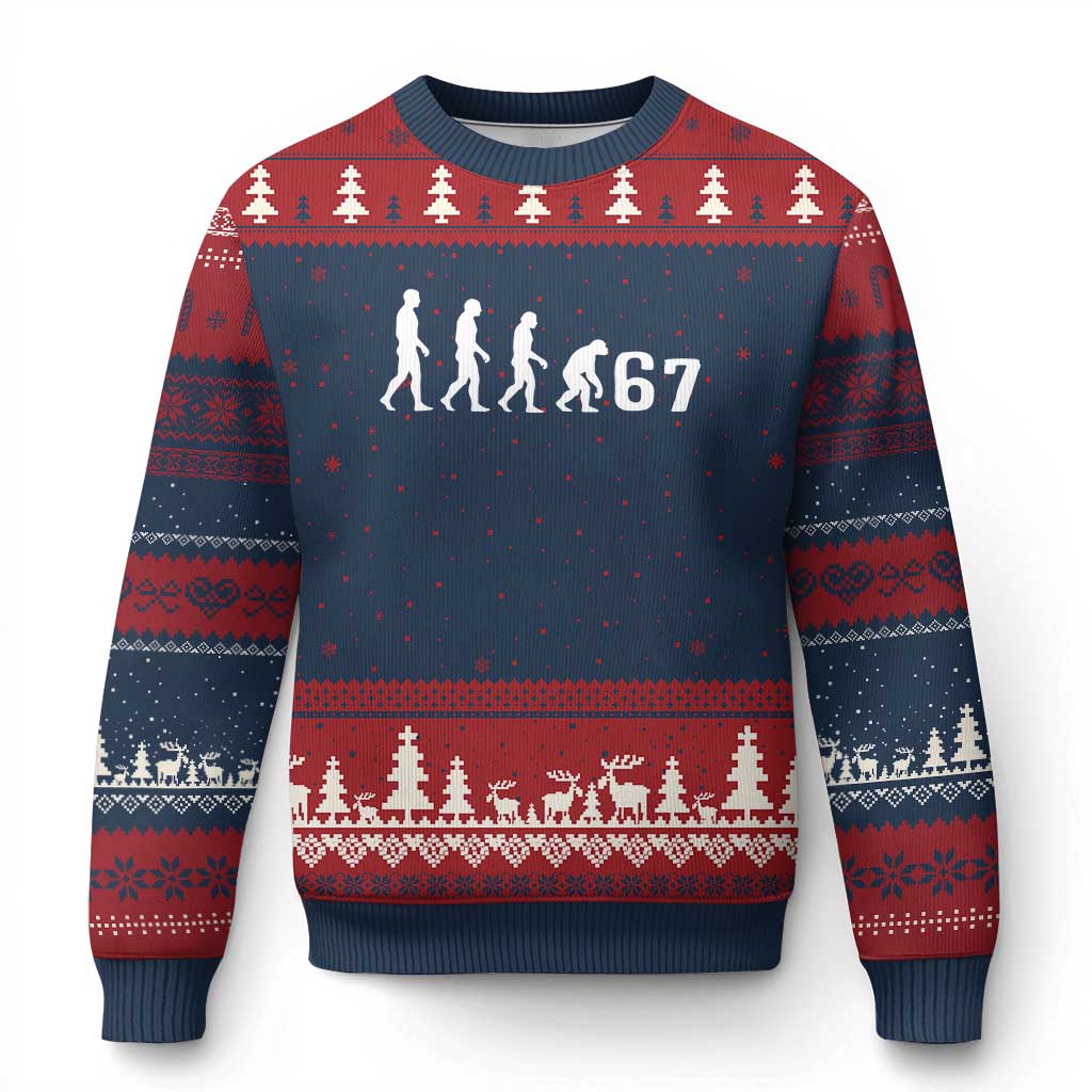 Funny 67 Reverse Evolution Ugly Christmas Sweater Sarcastic Six Seven Meme - Wonder Print Shop
