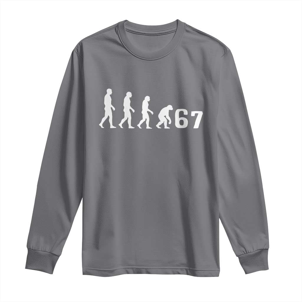 Funny 67 Reverse Evolution Long Sleeve Shirt Sarcastic Six Seven Meme - Wonder Print Shop