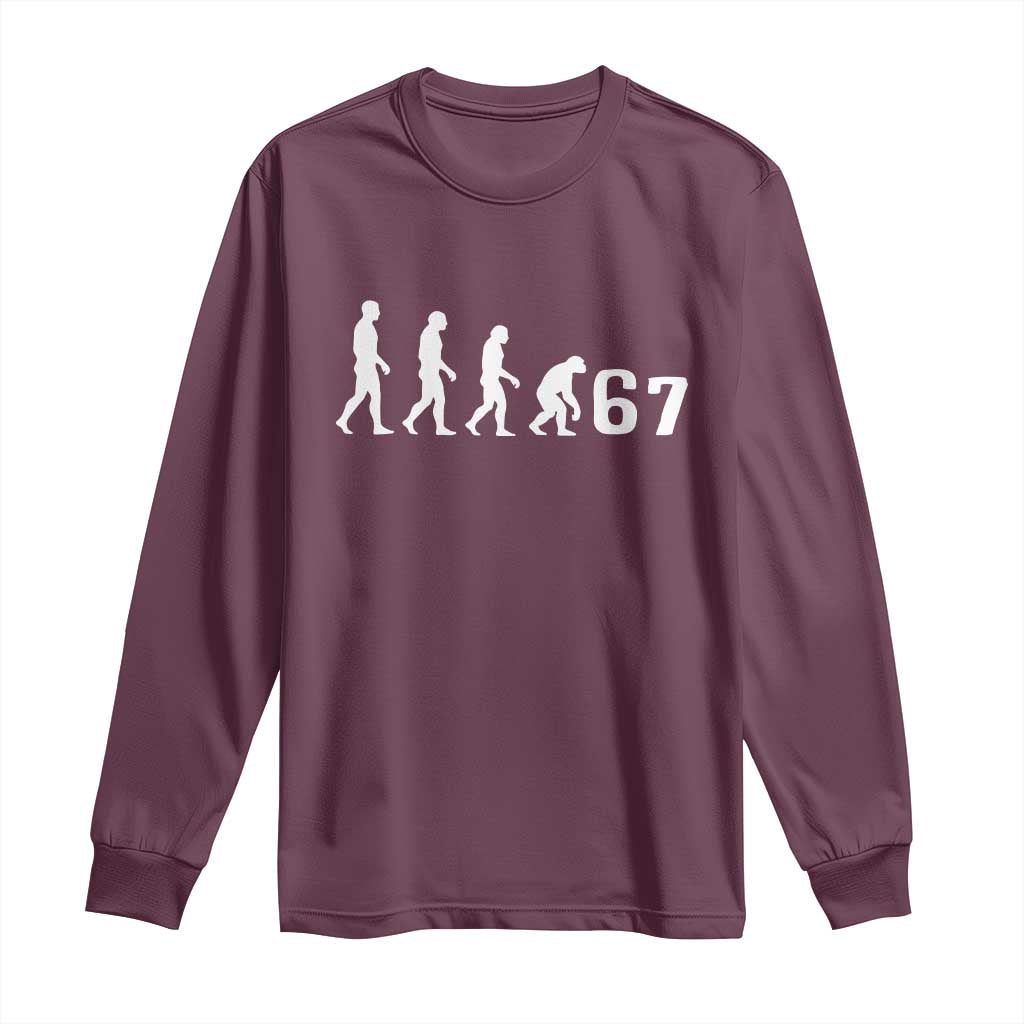 Funny 67 Reverse Evolution Long Sleeve Shirt Sarcastic Six Seven Meme - Wonder Print Shop