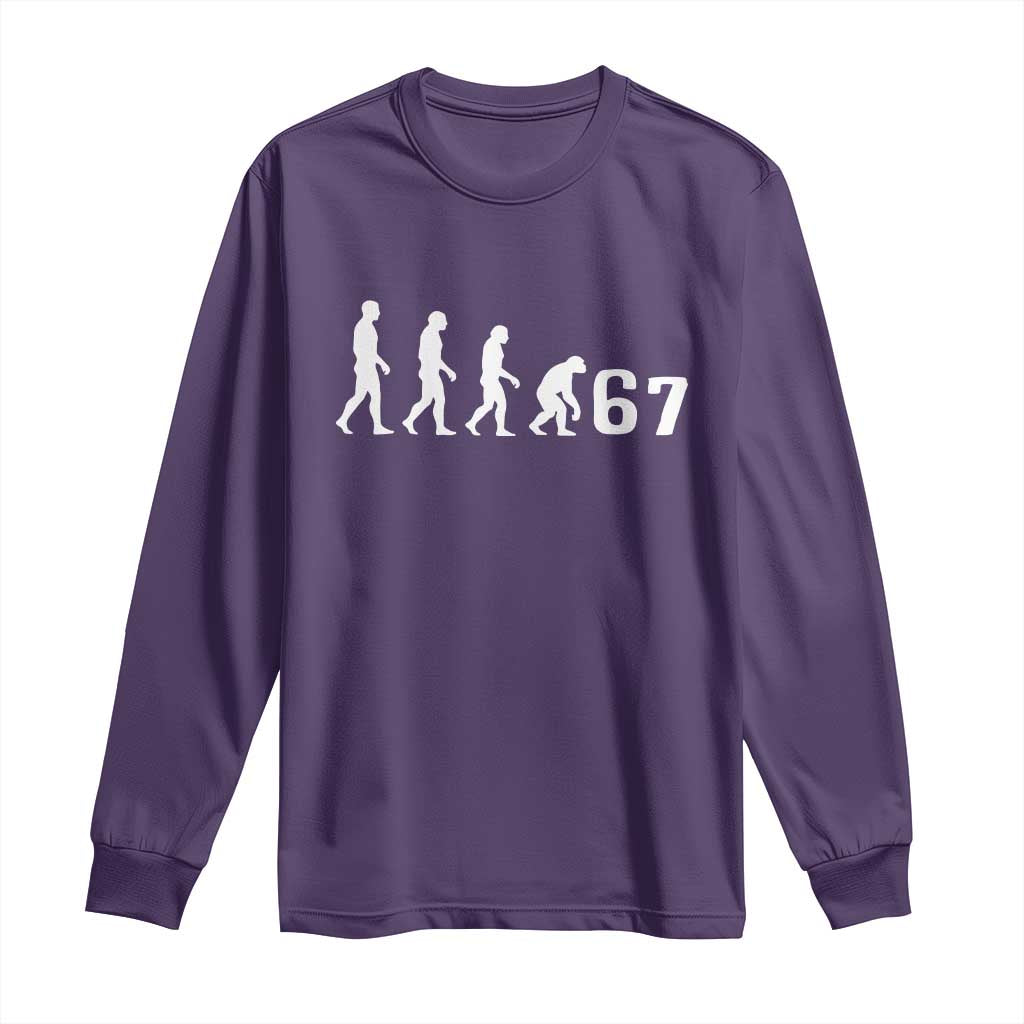 Funny 67 Reverse Evolution Long Sleeve Shirt Sarcastic Six Seven Meme - Wonder Print Shop