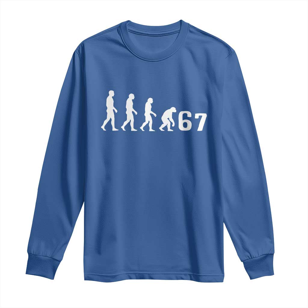 Funny 67 Reverse Evolution Long Sleeve Shirt Sarcastic Six Seven Meme - Wonder Print Shop