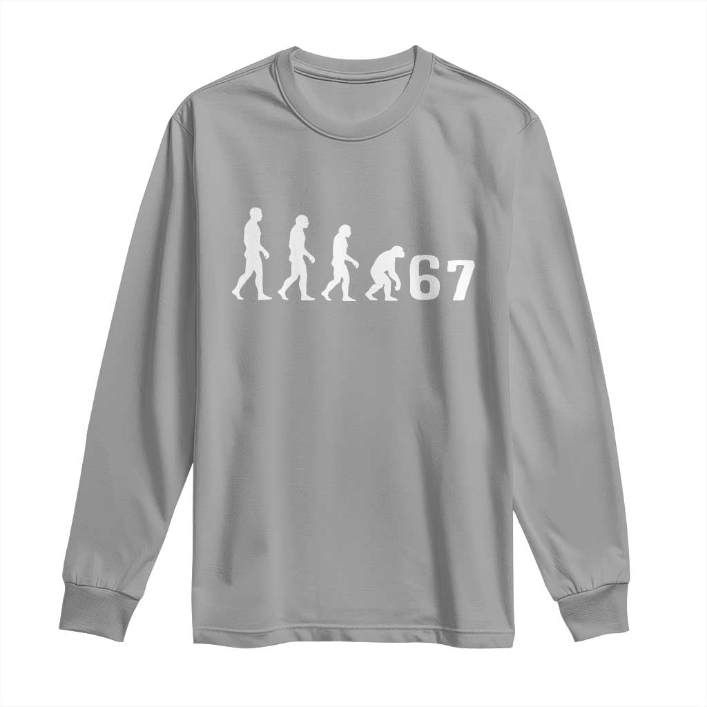 Funny 67 Reverse Evolution Long Sleeve Shirt Sarcastic Six Seven Meme - Wonder Print Shop