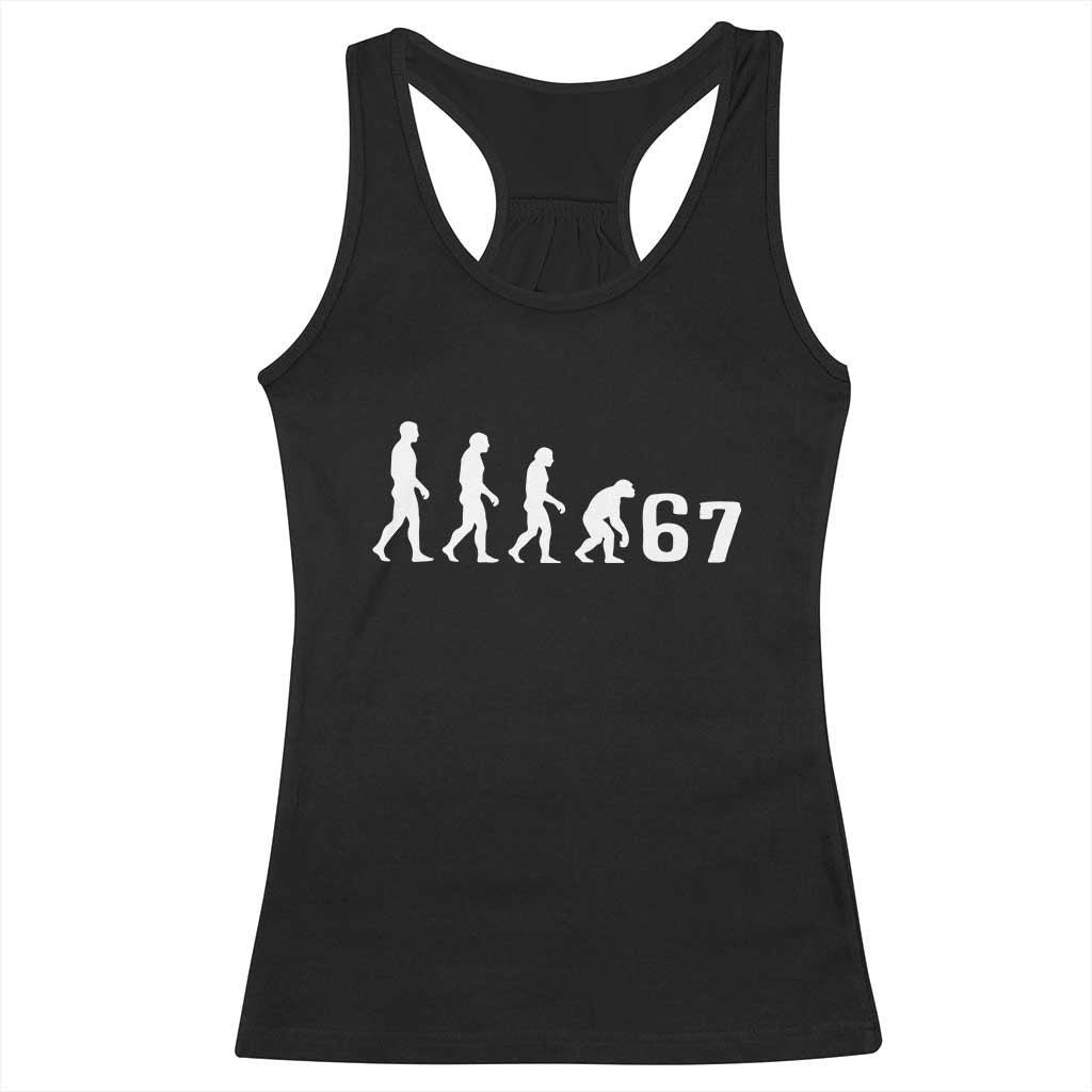 Funny 67 Reverse Evolution Racerback Tank Top Sarcastic Six Seven Meme - Wonder Print Shop