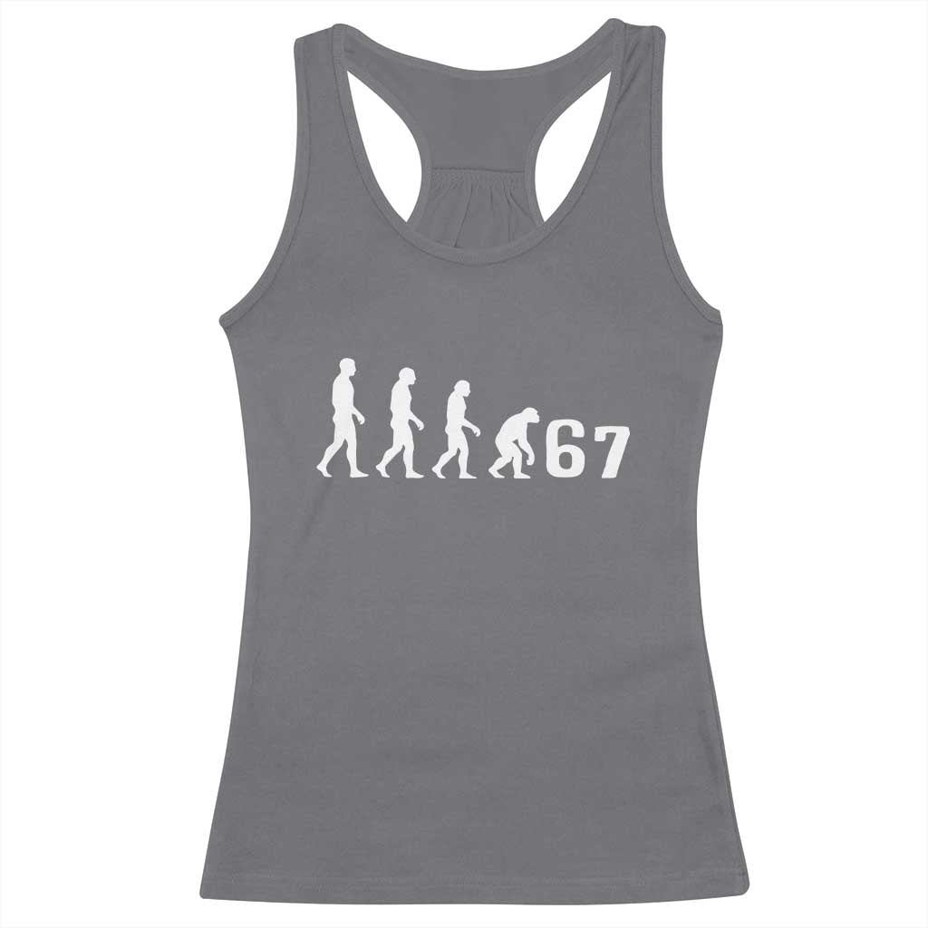 Funny 67 Reverse Evolution Racerback Tank Top Sarcastic Six Seven Meme - Wonder Print Shop