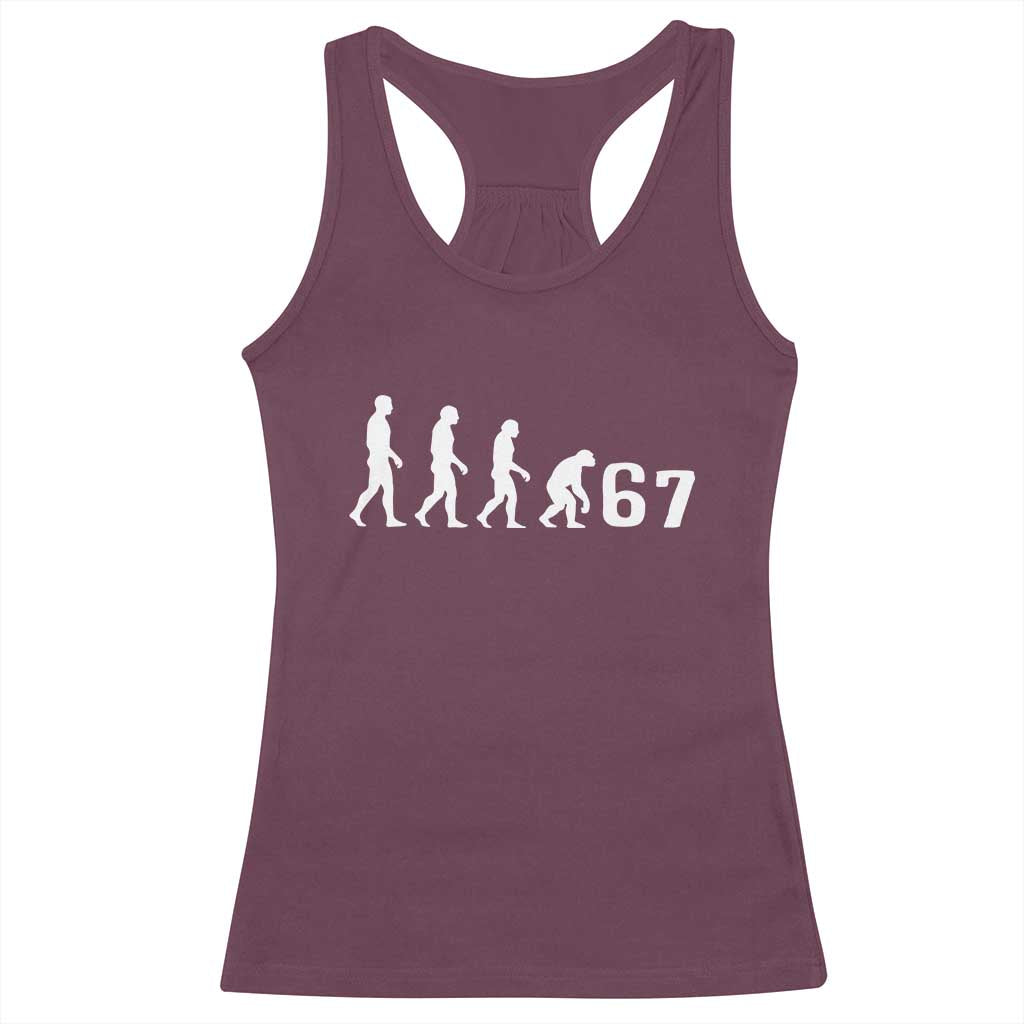 Funny 67 Reverse Evolution Racerback Tank Top Sarcastic Six Seven Meme - Wonder Print Shop