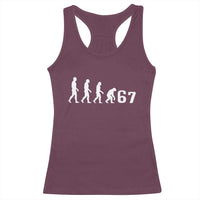 Funny 67 Reverse Evolution Racerback Tank Top Sarcastic Six Seven Meme - Wonder Print Shop