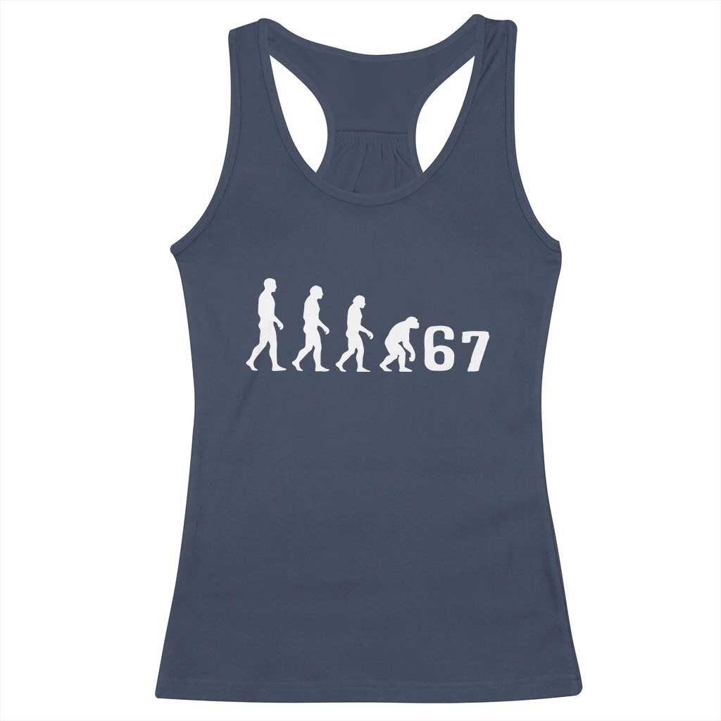Funny 67 Reverse Evolution Racerback Tank Top Sarcastic Six Seven Meme - Wonder Print Shop