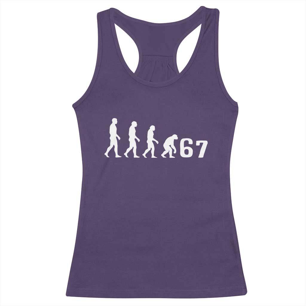 Funny 67 Reverse Evolution Racerback Tank Top Sarcastic Six Seven Meme - Wonder Print Shop