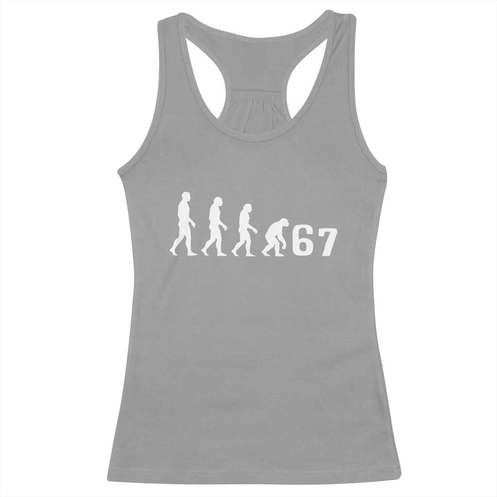 Funny 67 Reverse Evolution Racerback Tank Top Sarcastic Six Seven Meme - Wonder Print Shop