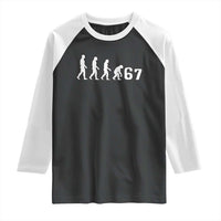 Funny 67 Reverse Evolution Raglan Shirt Sarcastic Six Seven Meme - Wonder Print Shop