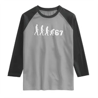 Funny 67 Reverse Evolution Raglan Shirt Sarcastic Six Seven Meme - Wonder Print Shop