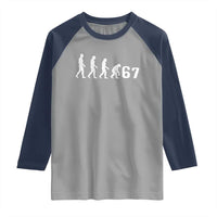 Funny 67 Reverse Evolution Raglan Shirt Sarcastic Six Seven Meme - Wonder Print Shop