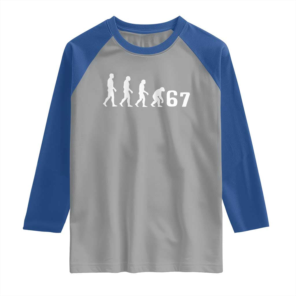 Funny 67 Reverse Evolution Raglan Shirt Sarcastic Six Seven Meme - Wonder Print Shop