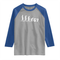 Funny 67 Reverse Evolution Raglan Shirt Sarcastic Six Seven Meme - Wonder Print Shop