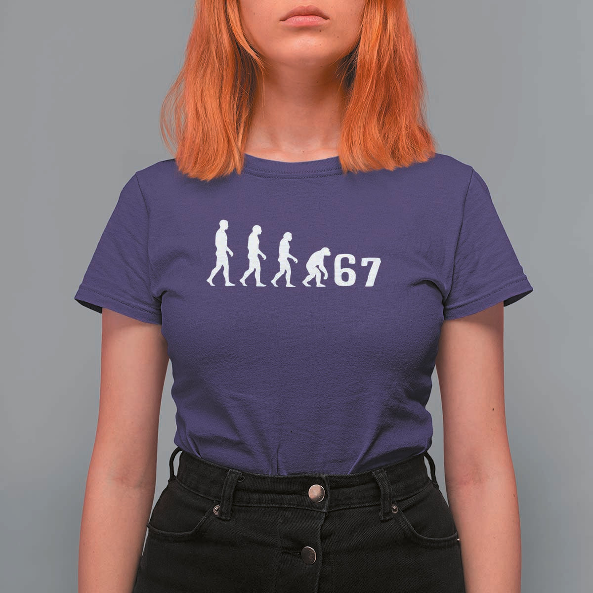 Funny 67 Reverse Evolution T Shirt For Women Sarcastic Six Seven Meme - Wonder Print Shop