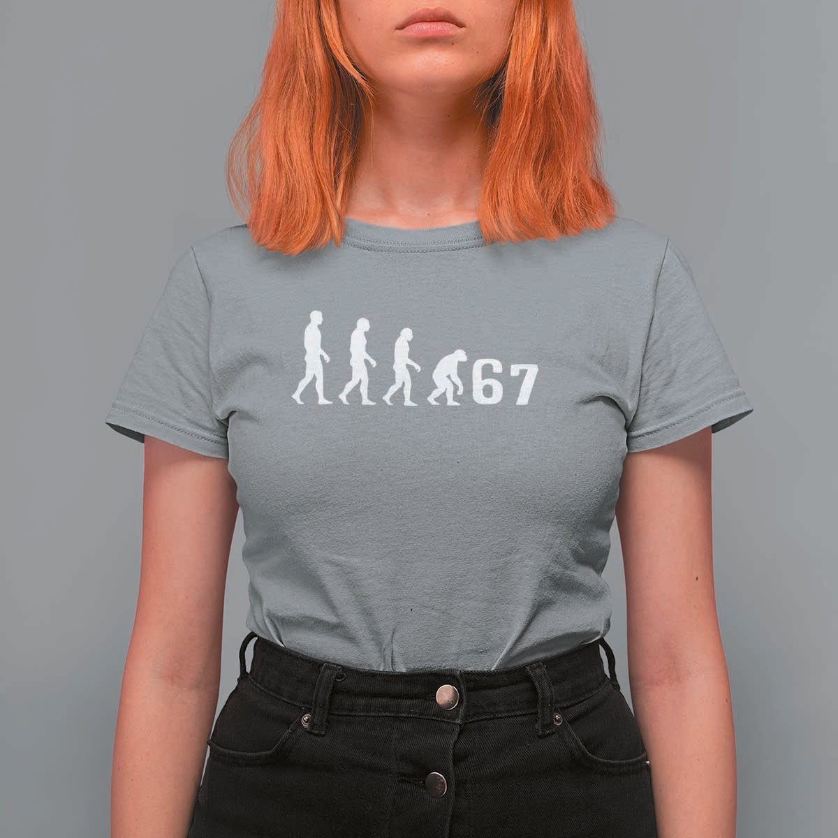 Funny 67 Reverse Evolution T Shirt For Women Sarcastic Six Seven Meme - Wonder Print Shop