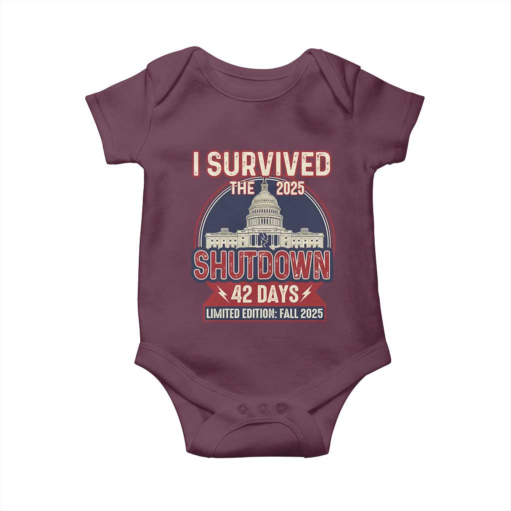 I Survived the 2025 Shutdown Baby Onesie Funny Government Closure Parody Political Humor - Wonder Print Shop