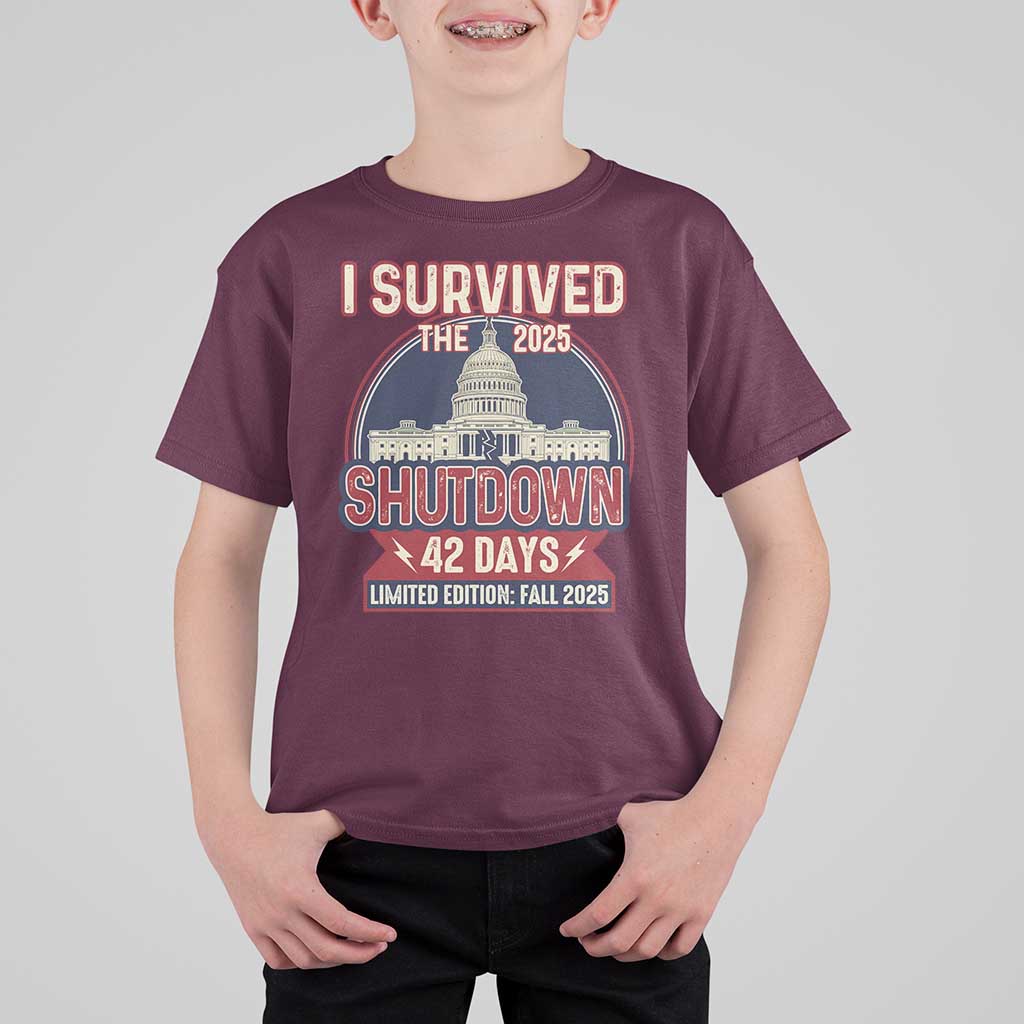 I Survived the 2025 Shutdown T Shirt For Kid Funny Government Closure Parody Political Humor - Wonder Print Shop