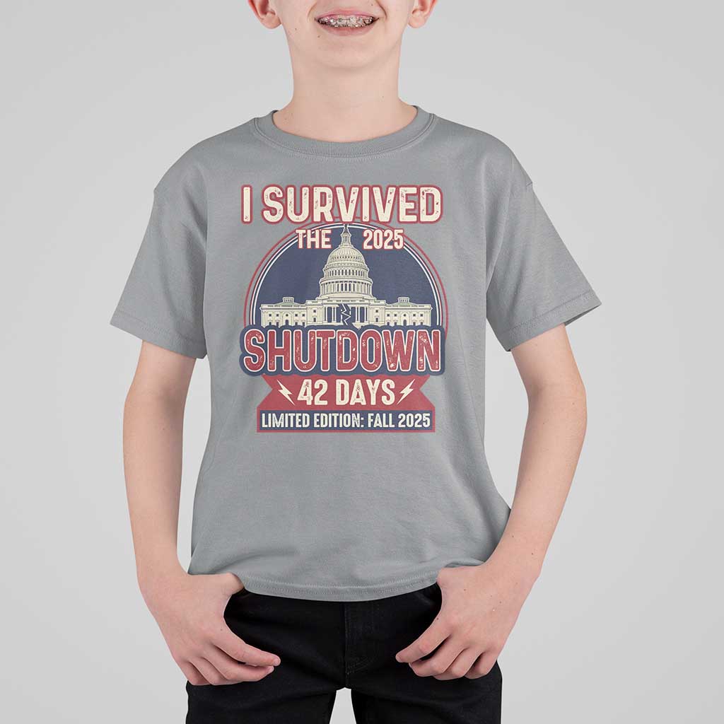 I Survived the 2025 Shutdown T Shirt For Kid Funny Government Closure Parody Political Humor - Wonder Print Shop