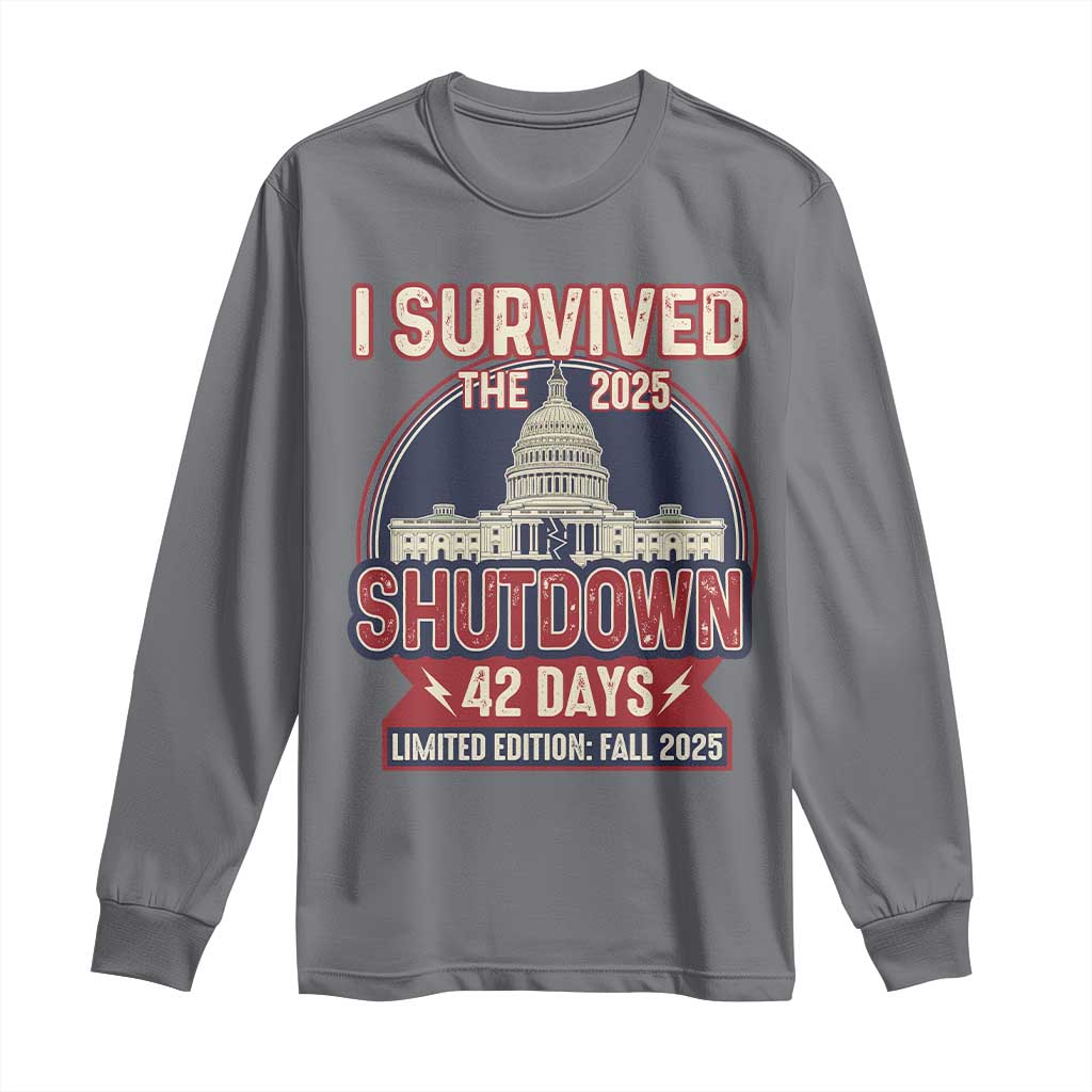 I Survived the 2025 Shutdown Long Sleeve Shirt Funny Government Closure Parody Political Humor - Wonder Print Shop