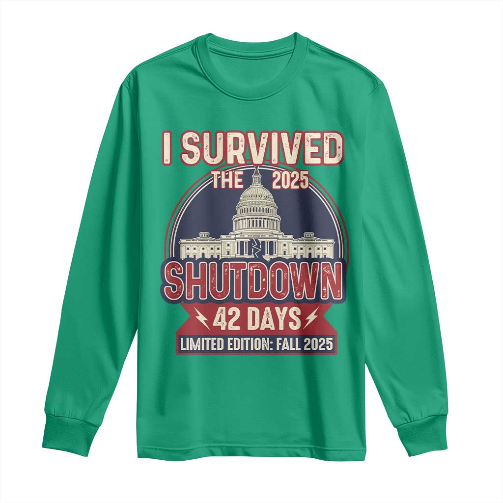 I Survived the 2025 Shutdown Long Sleeve Shirt Funny Government Closure Parody Political Humor - Wonder Print Shop