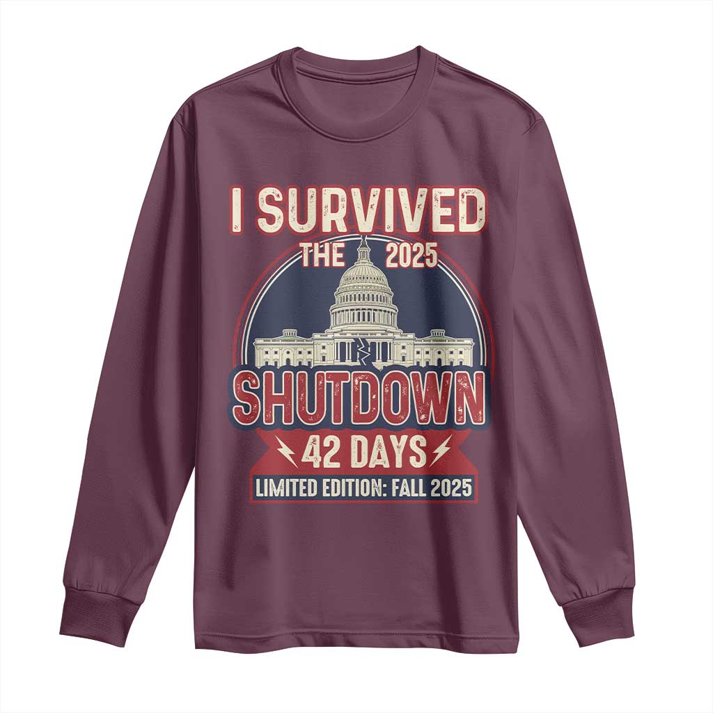 I Survived the 2025 Shutdown Long Sleeve Shirt Funny Government Closure Parody Political Humor - Wonder Print Shop