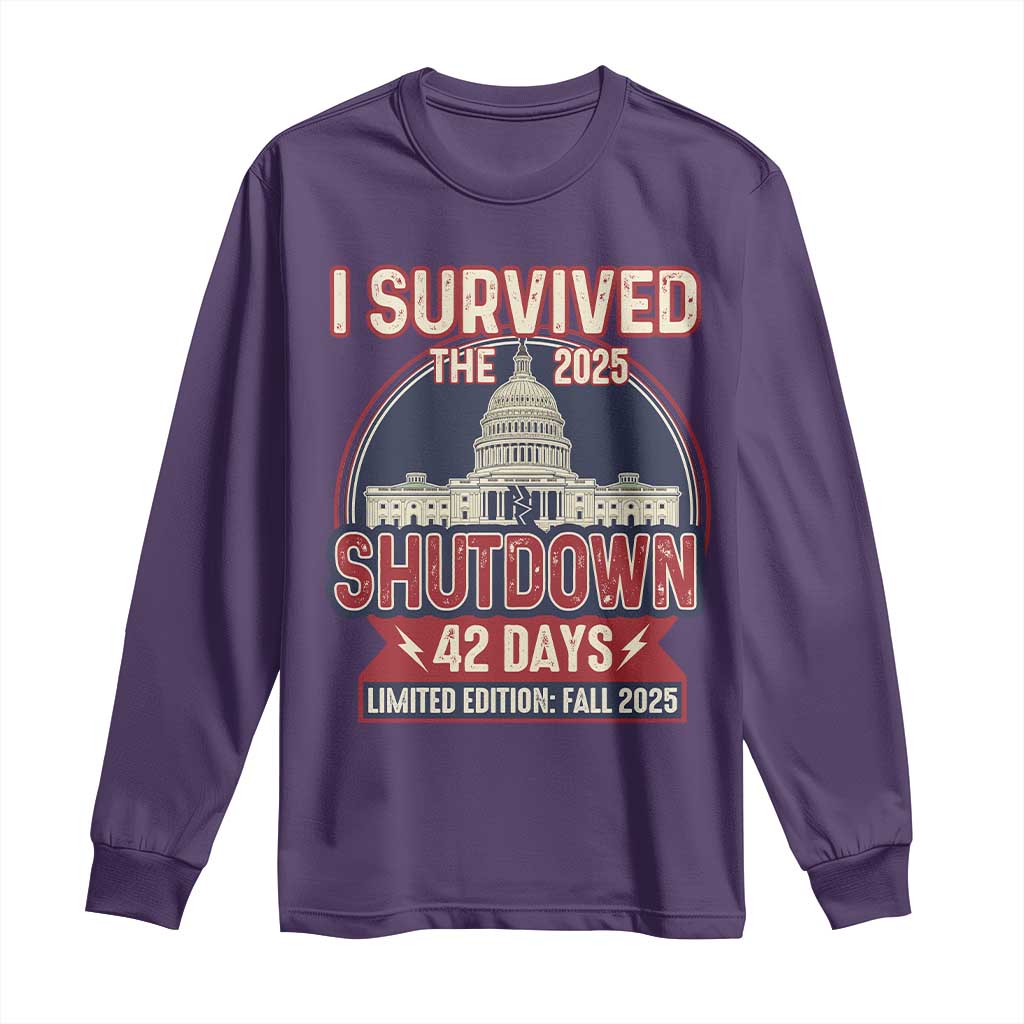 I Survived the 2025 Shutdown Long Sleeve Shirt Funny Government Closure Parody Political Humor - Wonder Print Shop
