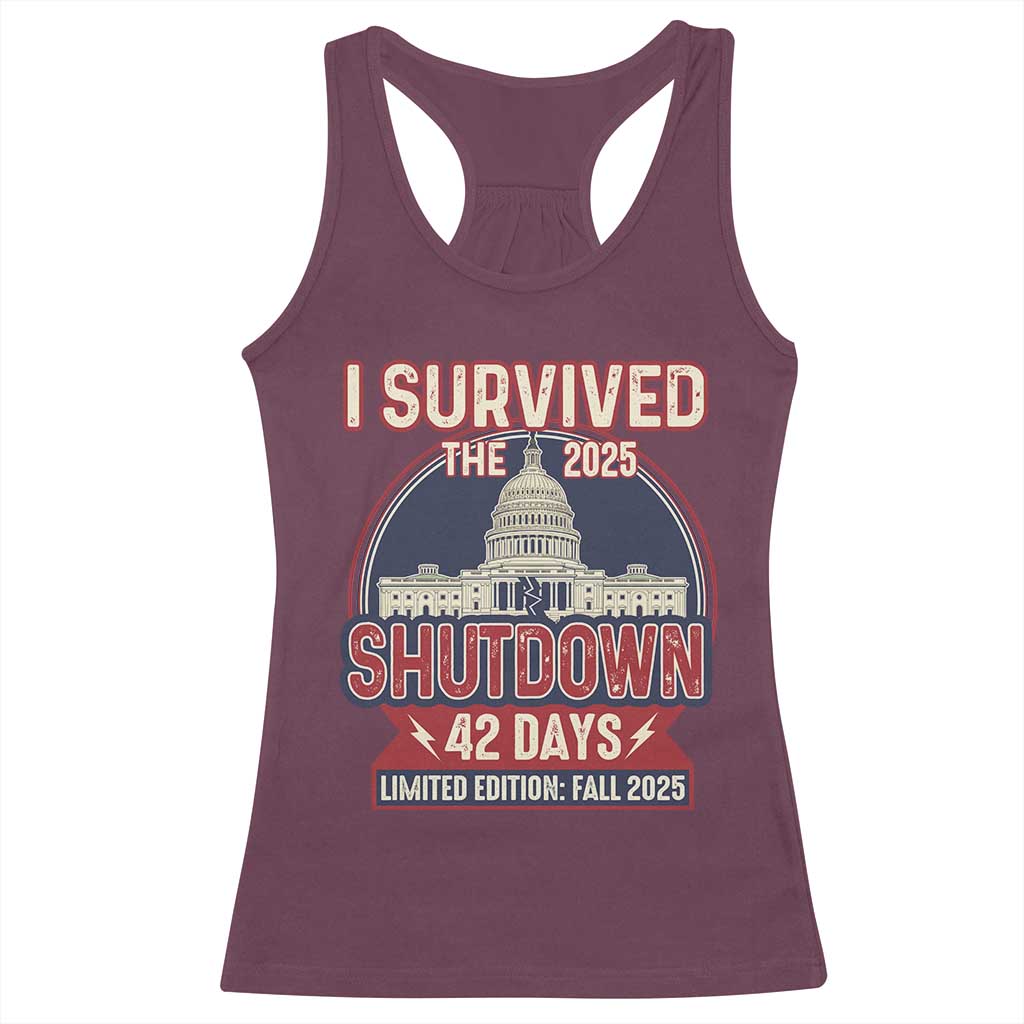 I Survived the 2025 Shutdown Racerback Tank Top Funny Government Closure Parody Political Humor - Wonder Print Shop