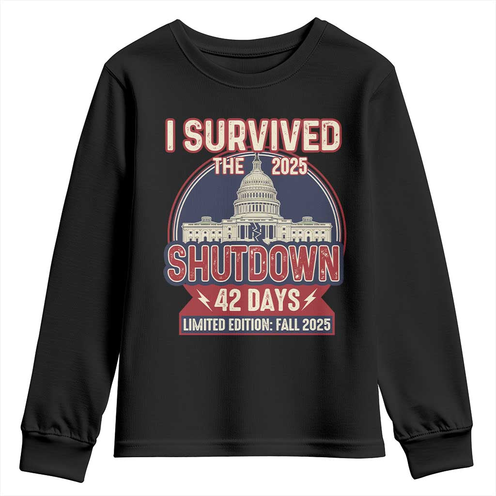 I Survived the 2025 Shutdown Youth Sweatshirt Funny Government Closure Parody Political Humor - Wonder Print Shop