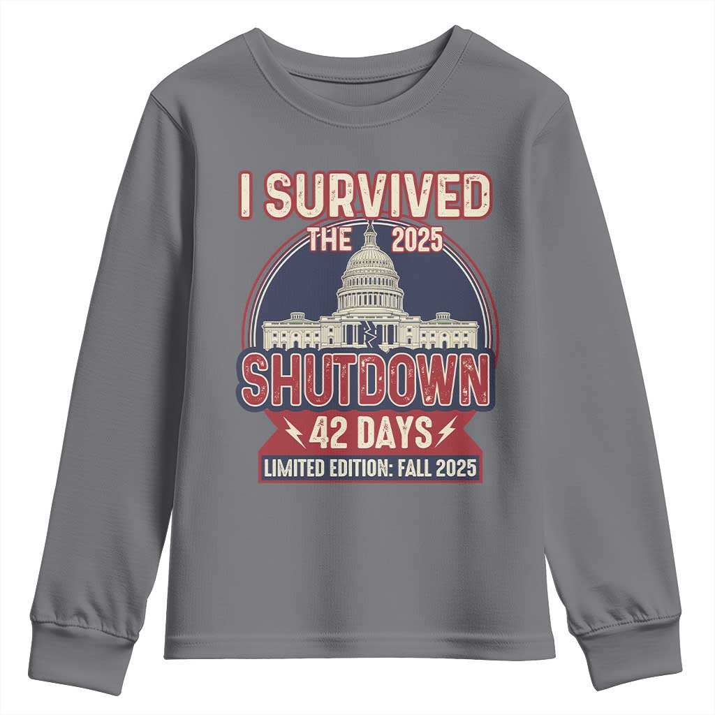 I Survived the 2025 Shutdown Youth Sweatshirt Funny Government Closure Parody Political Humor - Wonder Print Shop